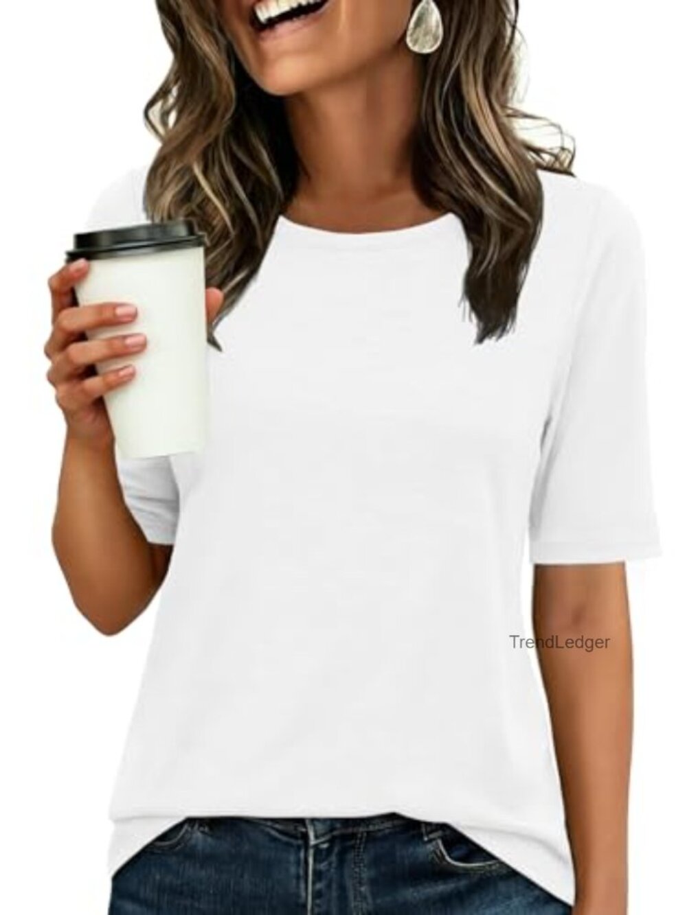Women's Half Sleeve Crewneck T-Shirt Regular Fit Work Top